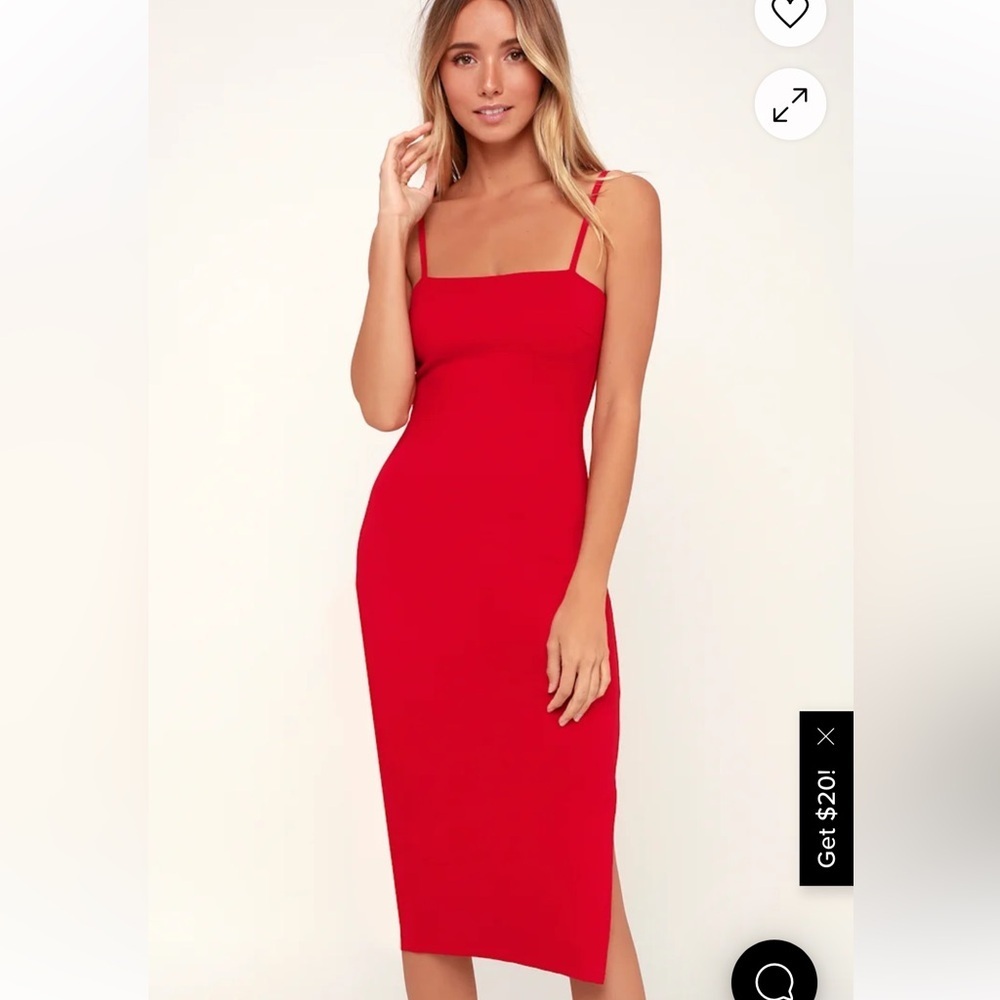 Lulus Red Bodycon Midi Dress Medium – Sexy Cocktail Party Wedding Guest